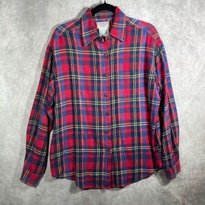 Vintage Atlast Jeanswear Shirt Mens Large Red Blue Plaid Flannel Button Up